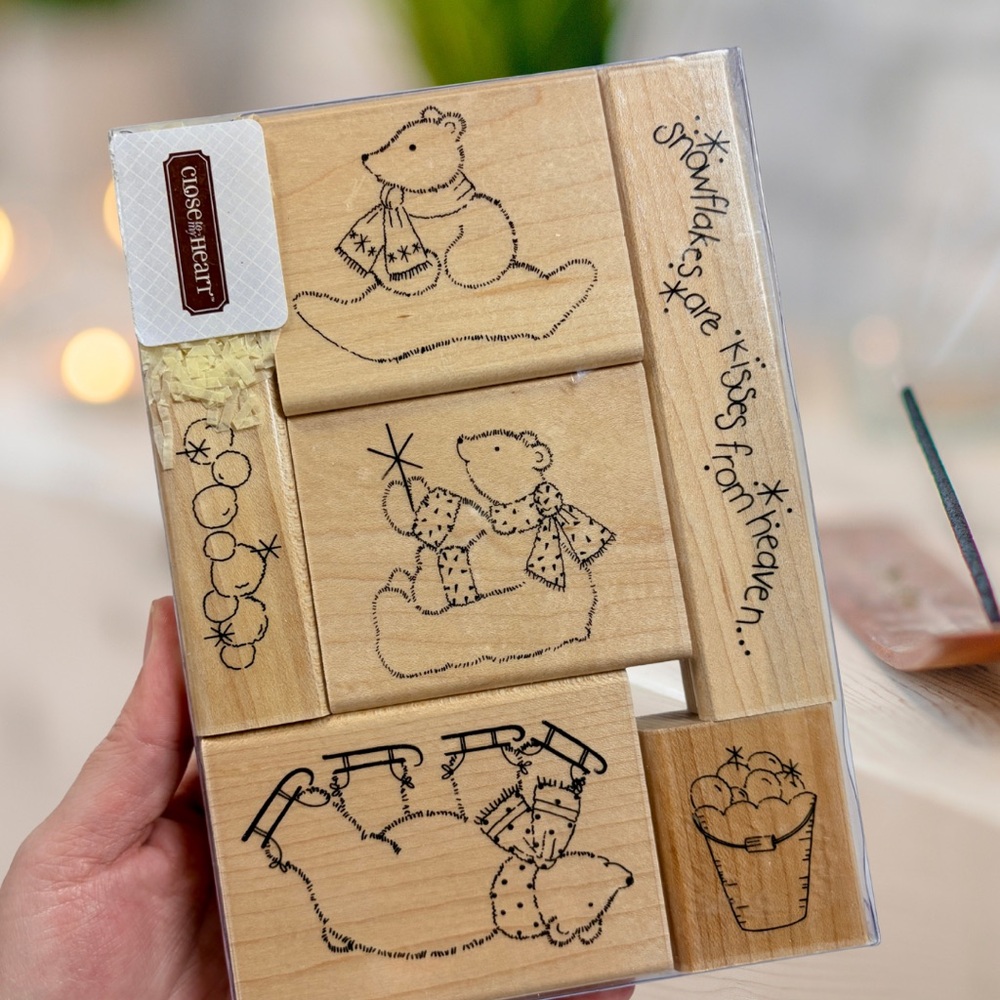 Close To My Heart Snowflake Bears Rubber Stamp Set, Winter Holiday Craft Stamps